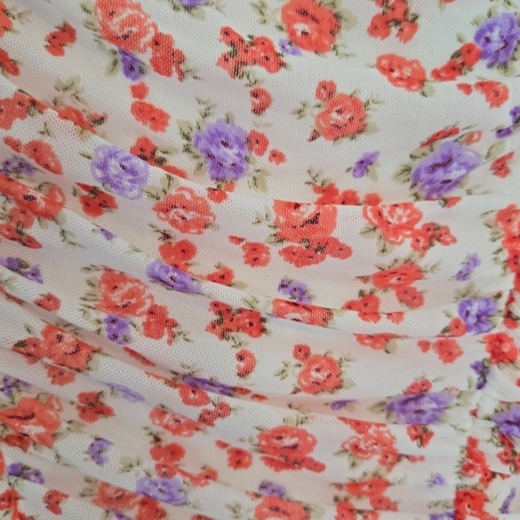 Forever 21 Multicolor Floral Long Sleeve Fitted Dress With Sheer Sleeves, Small - Picture 3 of 6